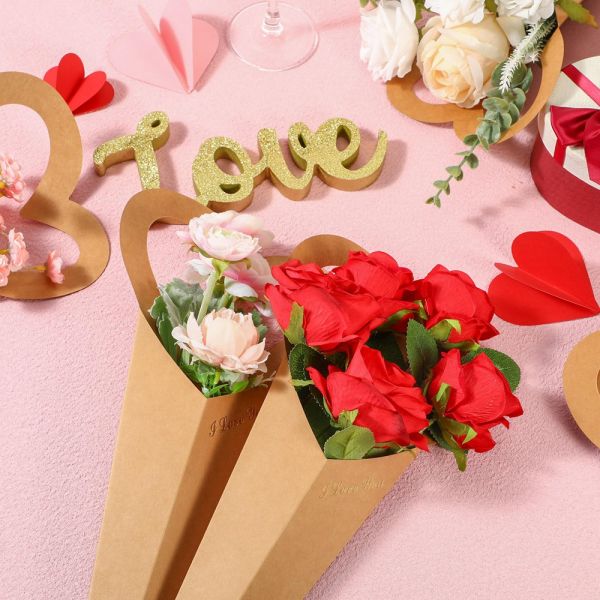 Bouquet de cœur sur mesure fait à la main Aménagement floral Emballage Boîte en papier kraft Sac pour fleur