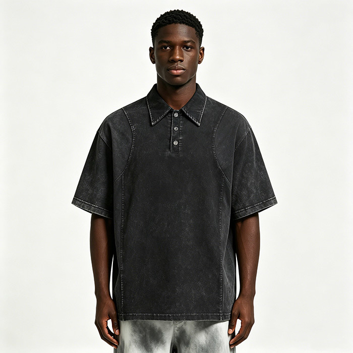 Oversized Men's Custom Polo Shirts 280GSM Color Block Polo Shirt Drop Shoulder