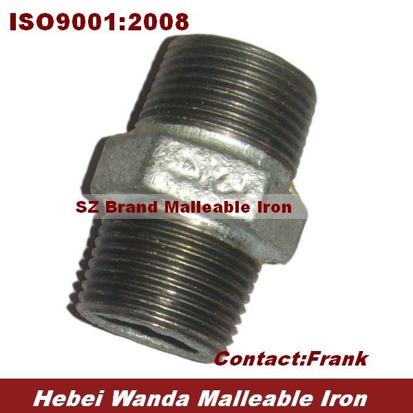 Galvanized banded malleable iron Hex nipple BS thread,NPT thread