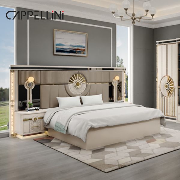 Modern Luxury Wood King Size Leather Bed Sets Double Master Room Home Queen Full Mdf Wooden Bedroom Furniture Set