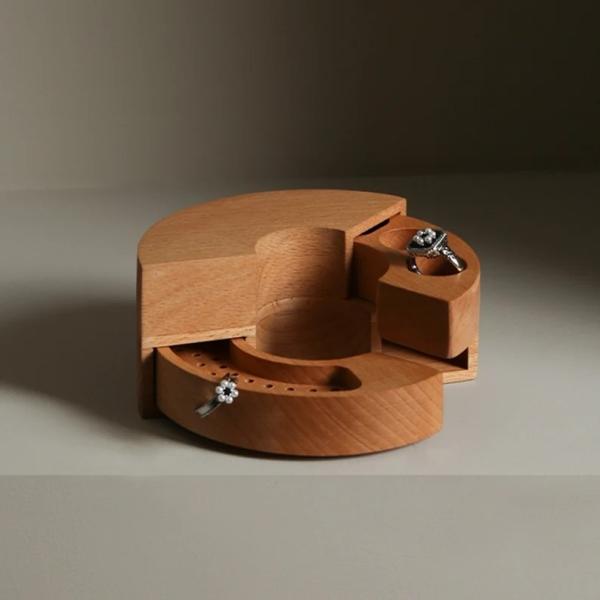 Personalized Jewelry Box Rotating Jewelry organizer Wooden Earrings Holder Unique Round Jewelry Case Gift for Her Annersay