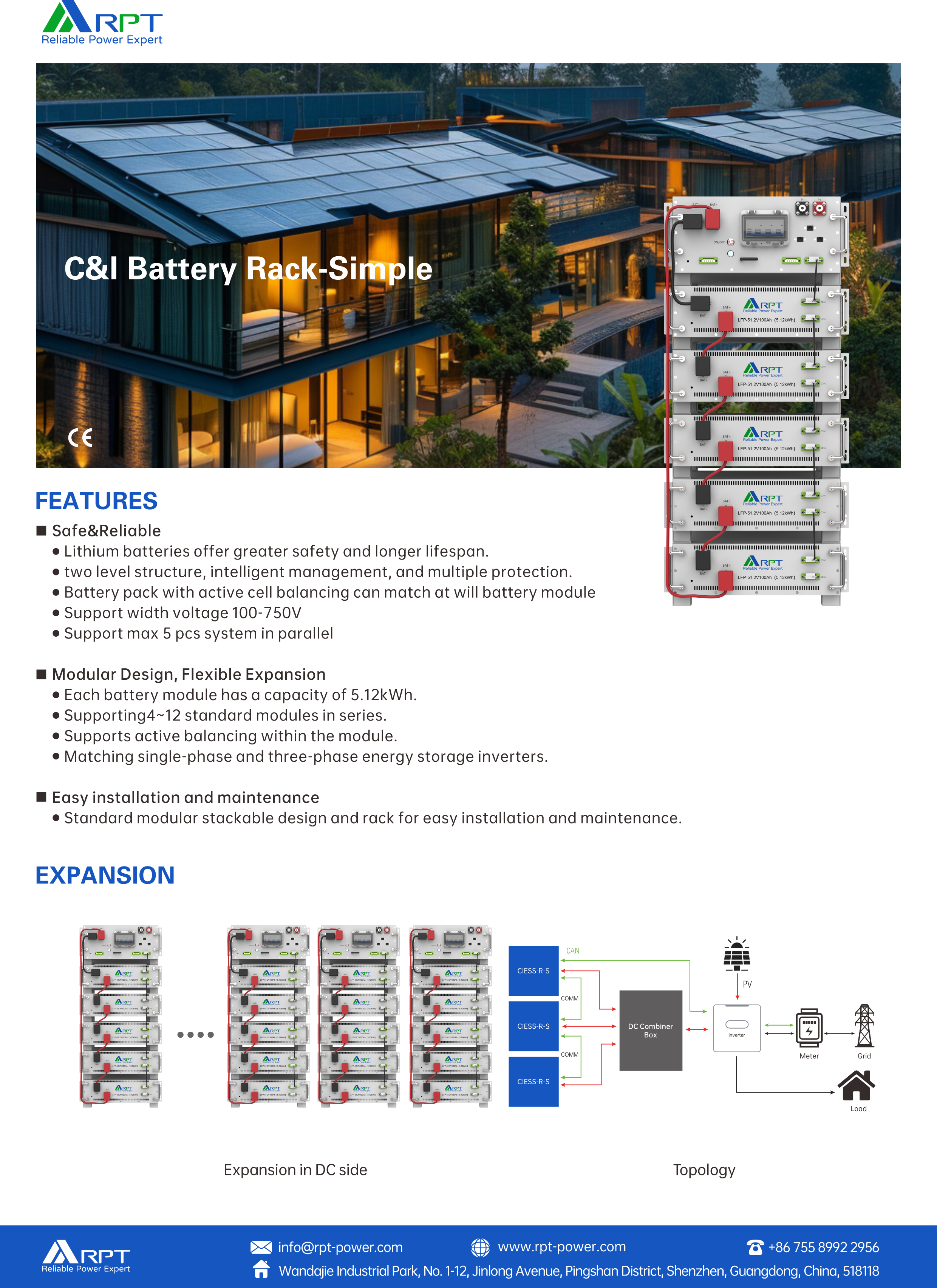 High-Voltage 51.2V 100Ah LiFePO4 Battery System for Commercial Energy Storage (20kWh-60kWh, 204.8V-614.4V)