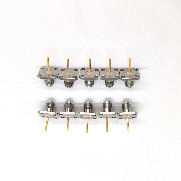 50 Ω SMB Male to Male Bulkhead RF Adapter for PCB Mount with Brass Body and Gold-Plated Contacts