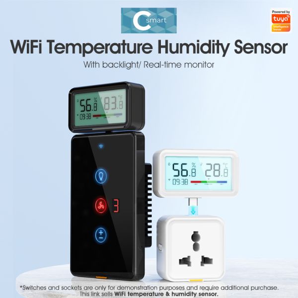 Wifi Indoor Hygrometer Thermometer Sensor With Backlight Remote App Voice Alexa Google Home Digital Tuya Smart Home