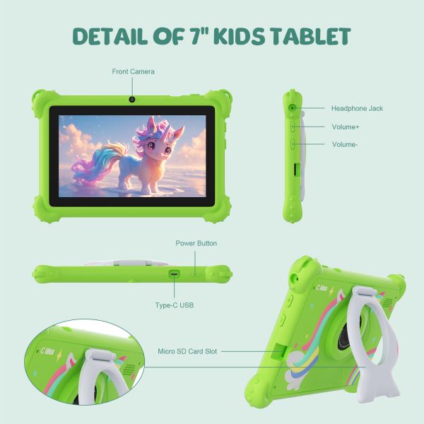 C idea Kids Tablet 2024 Образовательное развлечение с HD дисплеем и защитным чехлом Tablet CM88