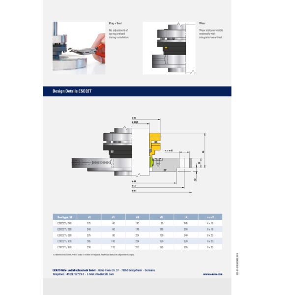 EKATO ESD32T Single Acting Dry-Running Mechanical Seal Cartridge Seals