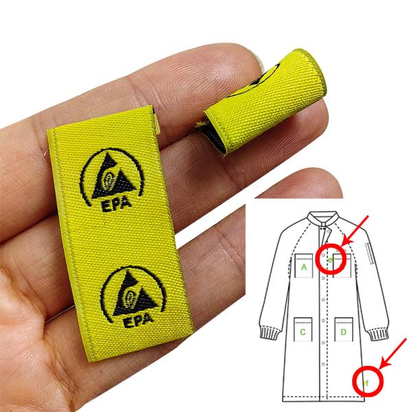 Signe d'avertissement ESD antistatique de l'EPA Embroidery Tissu adhésif de salle blanche Étiquette de vêtements Accessoires