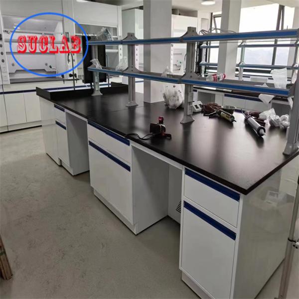 Custom Color Chemistry Lab Bench With Steel Base Cabinet