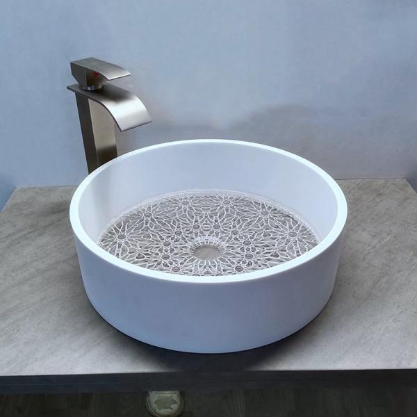 White Marble Edge Clear Glass Bottom Glass Sink Bowl Countertop Sink