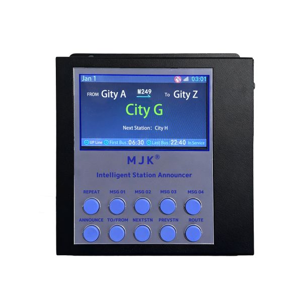 MJK Metal GPS Bus Station Stop Announcer LCD Automatic Voice Announcement System Model F05 Pedestal Mount for Bus Route