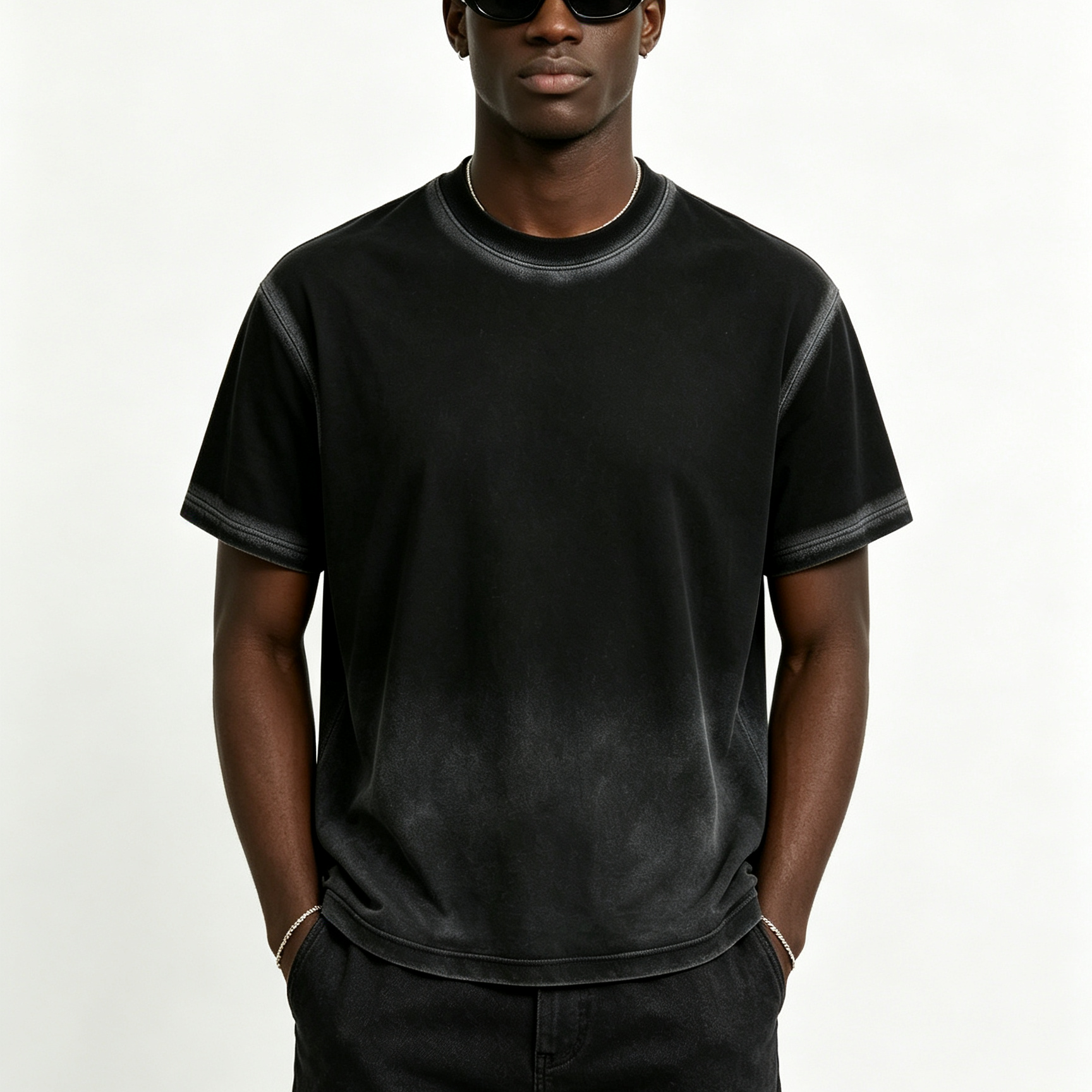 280GSM Heavyweight Cotton Tee Gradient Spray Snow Wash T Shirt Retro