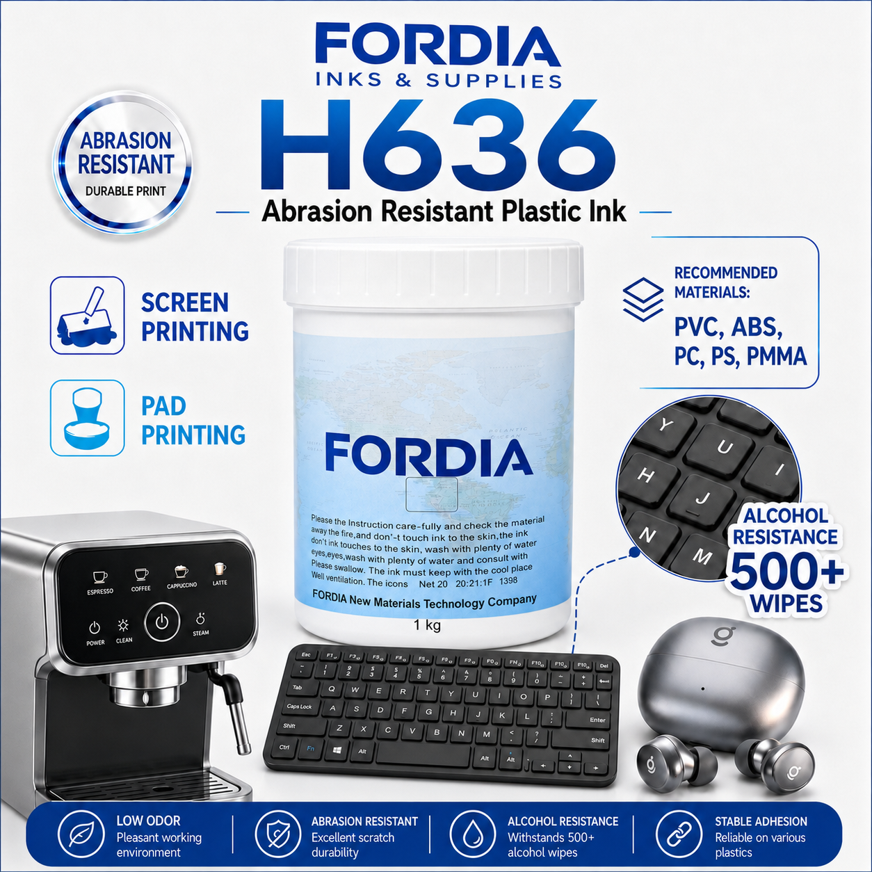 Wear Abrasion Resistant Plastic Silk Screen Ink Keyboard PVC PMMA ABS PC PS