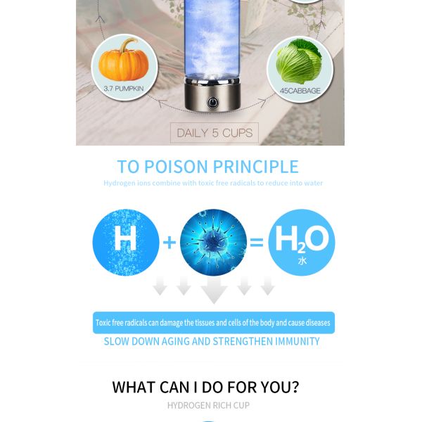 Portable Smart SPE Rechargeable Hydrogen Rich Water Bottle Generator