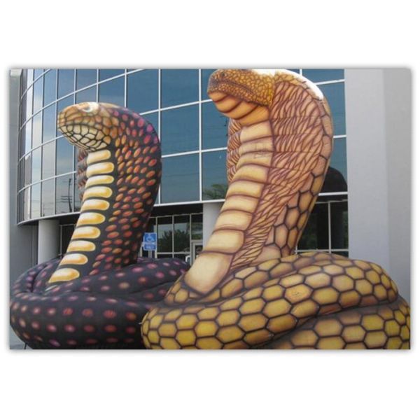 Giant Inflatable Cartoon Characters Snake Model With Silk Print , Hand Painting