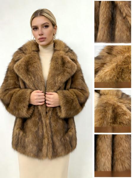 Mid-Length Faux Fur Jacket with Oversized Wide Lapel and Relaxed Silhouette for Layering Comfort