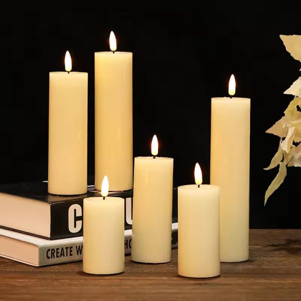 LED Candle Battery Remote Control Flameless Christmas Cylindrical Glass Cylinder Candle