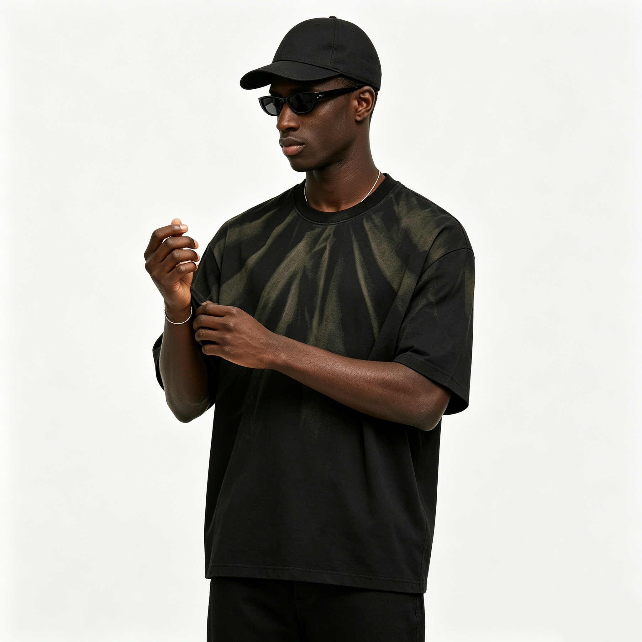 Men’s Gradient Spray Washed Cotton T-Shirt 250GSM Oversized Streetwear Casual Tee