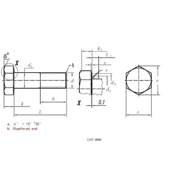 ISO4015 Auto Parts Reduced Shank Hex Bolt