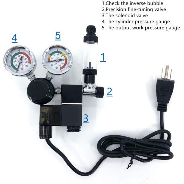 Fish Tank CO2 Regulator with Check Valve Dual Gauge Display CGA320 Thread Solenoid 110V