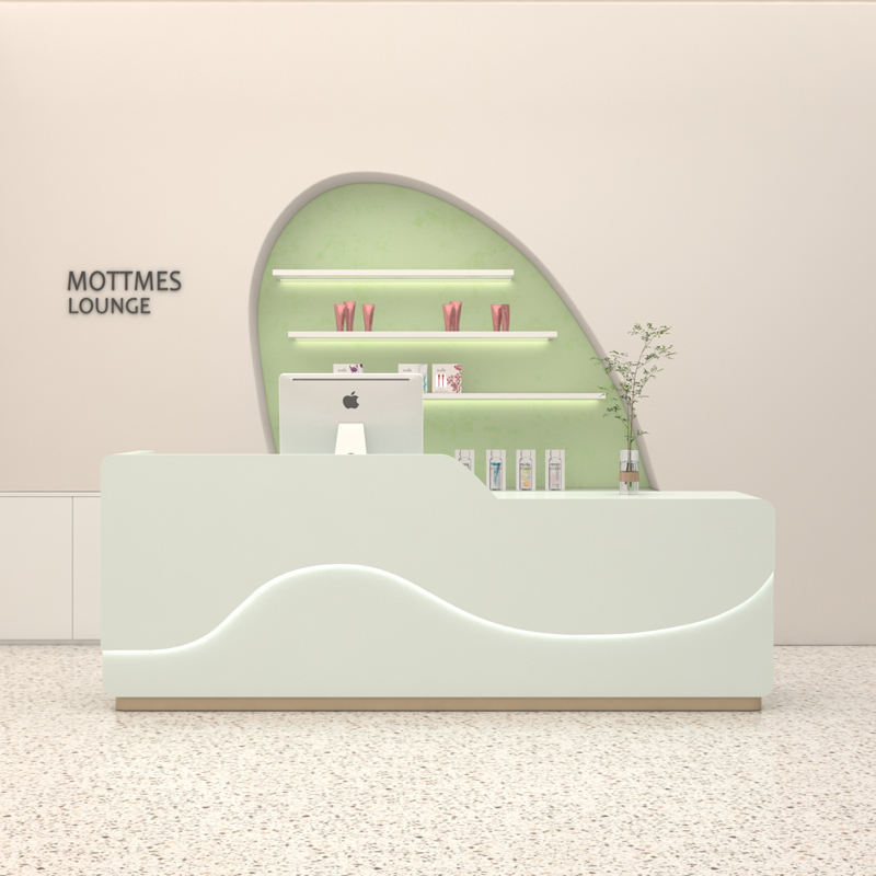 Solid Wood Reception Desk with Marble Top & Storage for Jewelry Shop