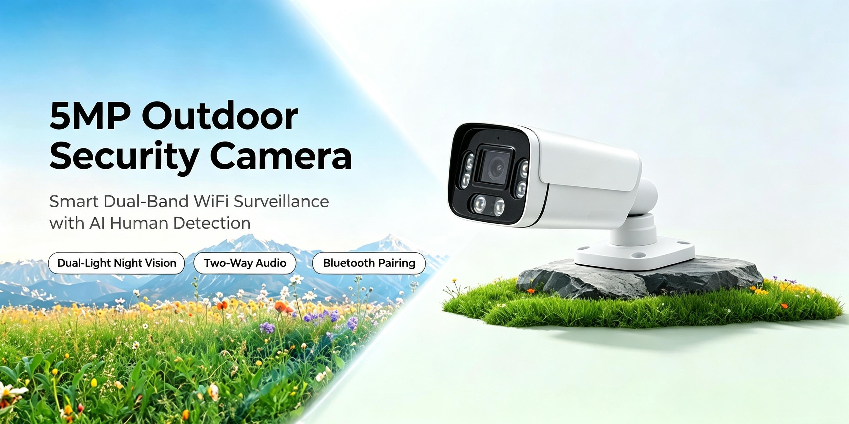 5MP WiFi Bullet Security Camera, Outdoor Surveillance Camera, 10X Digital Zoom, Two‑Way Audio, Human Motion Detection, Eseecloud App Remote Monitoring