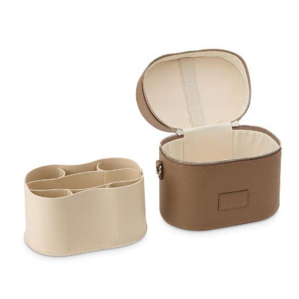 Unisex Pu Pebble Leather Cosmetic Cases Oval Shaped Travel Makeup Bag With Insert