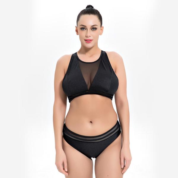 2019 New Plus Size Two piece Swimsuit Solid Color Swimsuit Women Push up 1951 with cover up