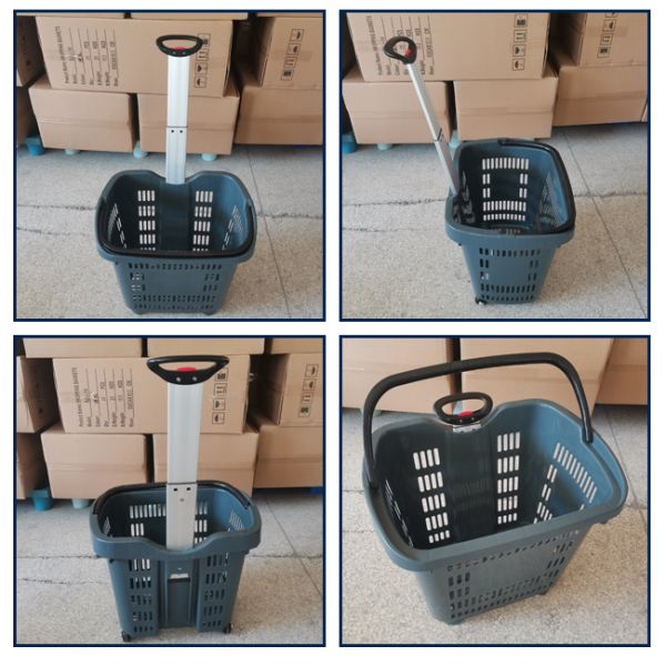 Convenience Store folding Rolling Shopping Baskets With 2 Wheels
