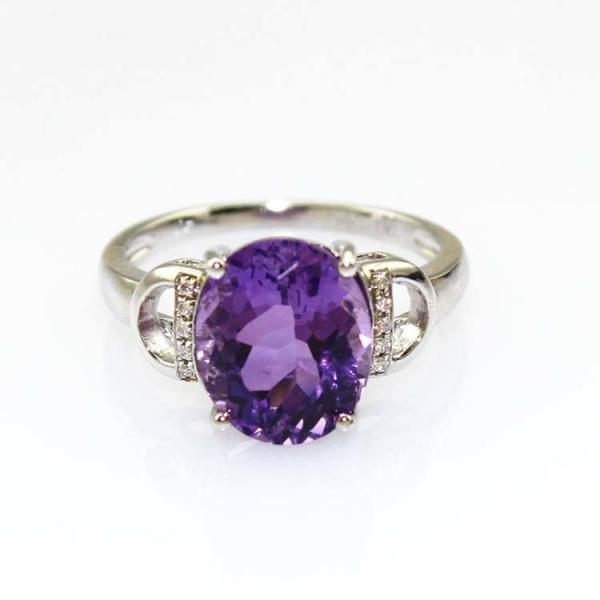 Fashion Jewelry 925 Silver 9mmx11mm Oval Amethyst Gemstone Ring with Cubic Zircon  (R260)