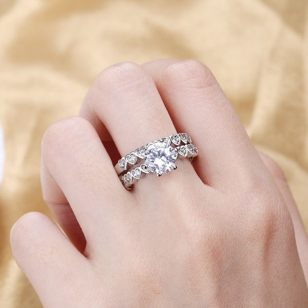 Two In One 925 Sterling Silver Diamond Ring Prong Setting