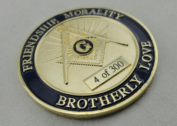 Gold Plating Metal Zinc Alloy, Iron, Brass Laser Engraved Personalized Coins / A.F. & A.M. Coin for Promotional Gift