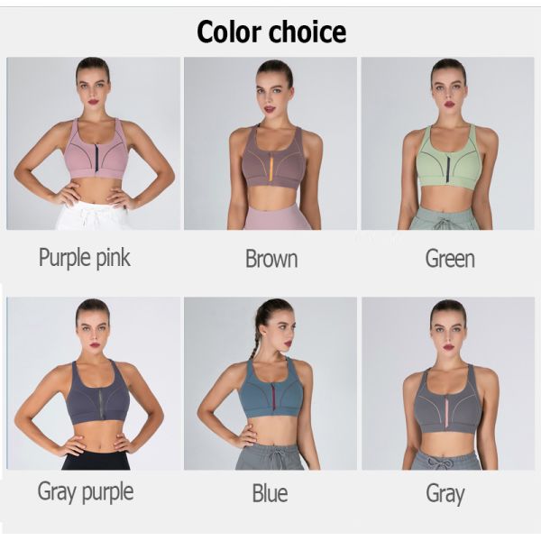 Full Cup Front Zipper Sports Bra Shockproof Fitness High Strength
