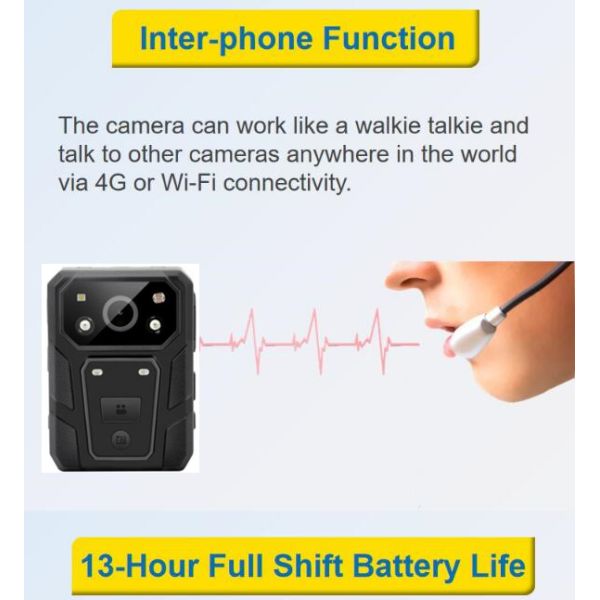 Aplicação da lei 4g Wifi das câmeras do corpo da polícia AES256 MP4 HD