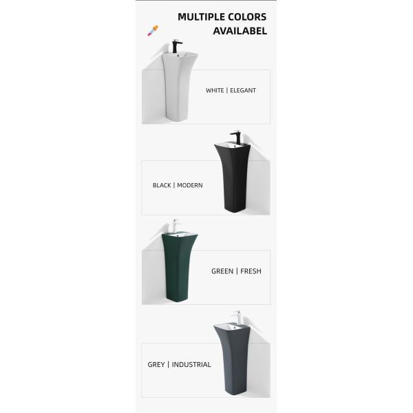 Self Cleaning Glaze Black Pedestal Sink Vertical Column Porcelain Pedestal Basin