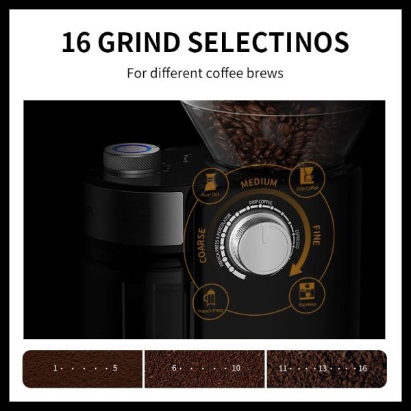 Small Flat Burr Coffee Grinder 240g 16 Setting Espresso French Press Coffee Grinder