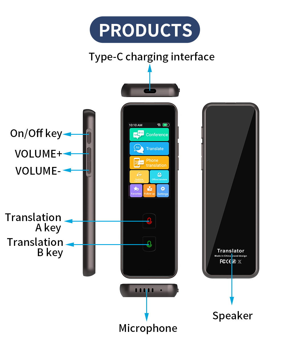 Multi Language Real Time Handheld Translation Device Online / Offline Voice Translator