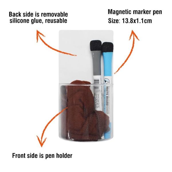 Reusable Whiteboard Pen Magnetic Holder Plastic Pen Holder With Self Adhesive Pad
