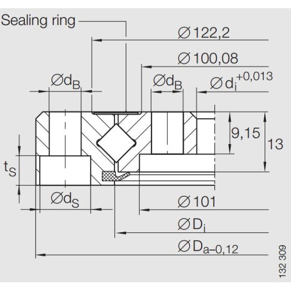 XU060111 single row crossed cylindrical roller slewing rings brand 76.2x145.79x15.87mm