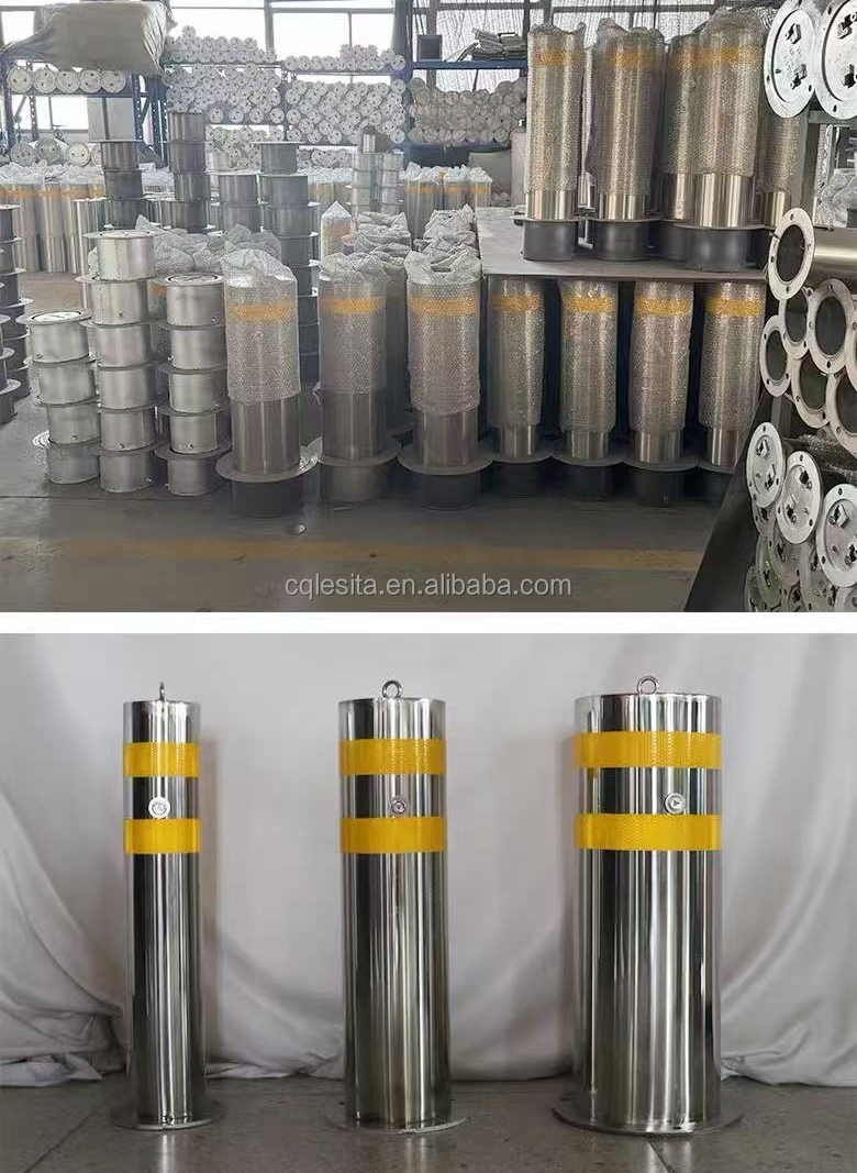 Stainless Steel Electric Retractable Automatic Bollard Outdoor Automatic Lifting Column Remote Control Safety Parking Security