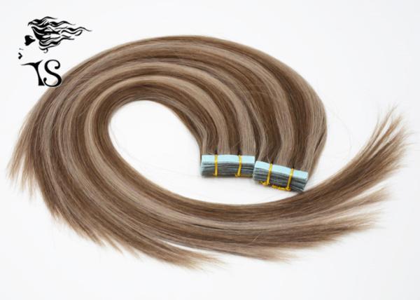 Zebra Stripes Indian Tape In Hair Extensions Real Human Hair Ash Brown And Light Brown