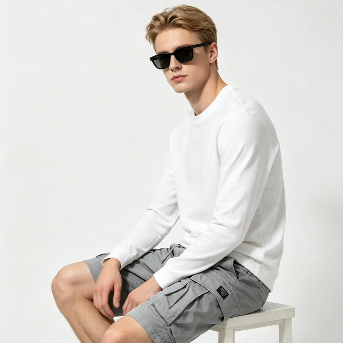 100% Cotton Sports Sweat Shorts Gray , Black , Army Green , Khaki Mens Multi Pocket Cargo Shorts