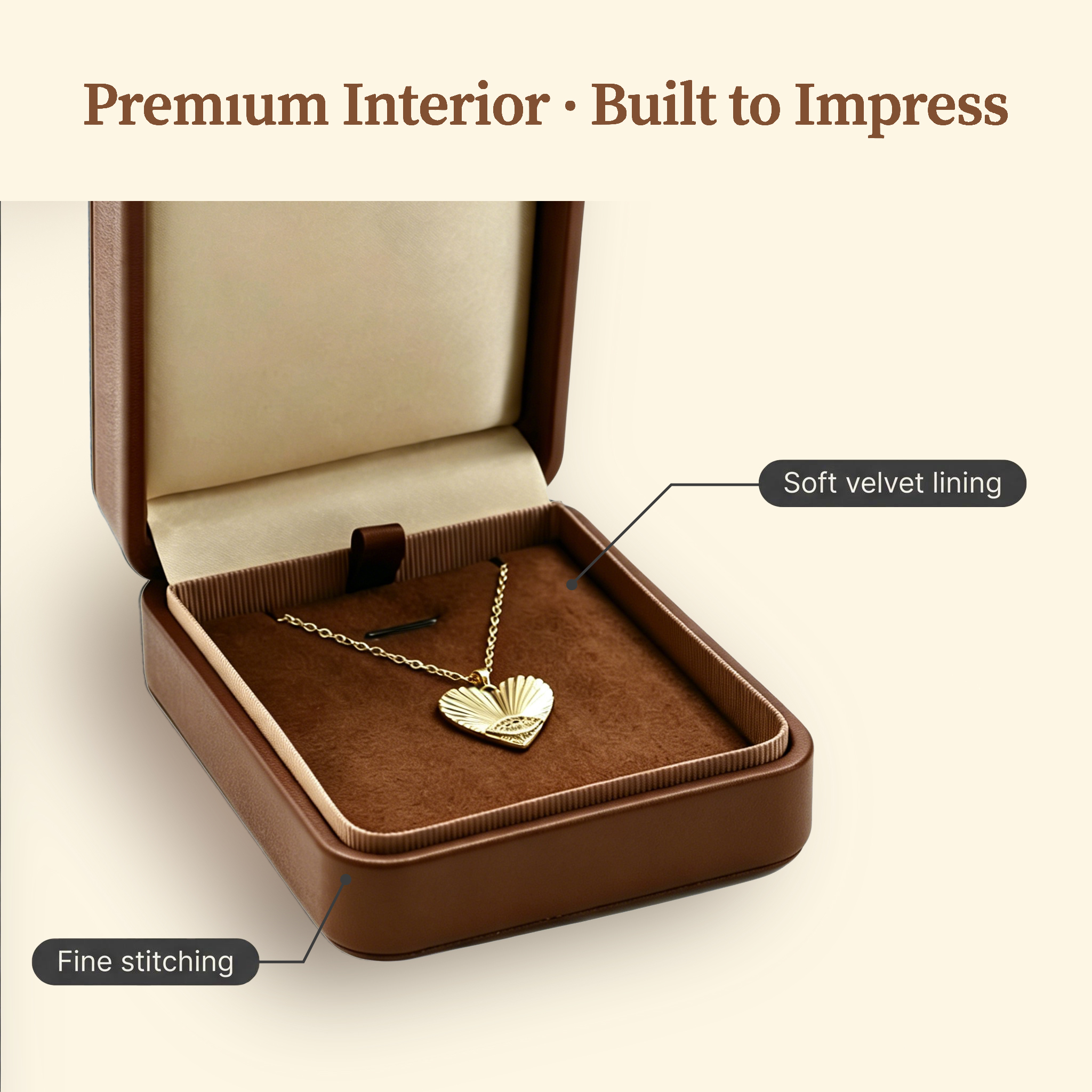 Luxury Brown PU Faux Leather Jewelry Organizer With Engraved Design