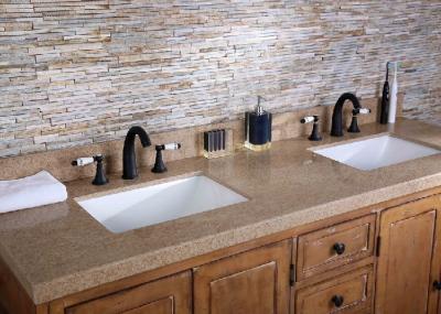 Light Brown Custom Vanity Tops Shallow Double Sink With Seamless Edge Grinding