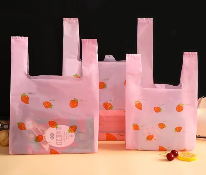 Cute Pink Strawberry BOPP Disposable Plastic Bag Valve for Clothing Cookware Umbrella Packaging-Customizable Size Color Heat
