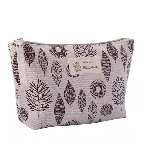 Plane Printing Makeup Canvas Bag , Toiletries fabric zipper bag Cartoon Plant Pattern