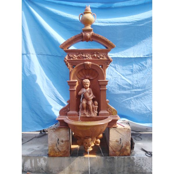 Three Angels White Stone Wall Water Marble Fountain Pool