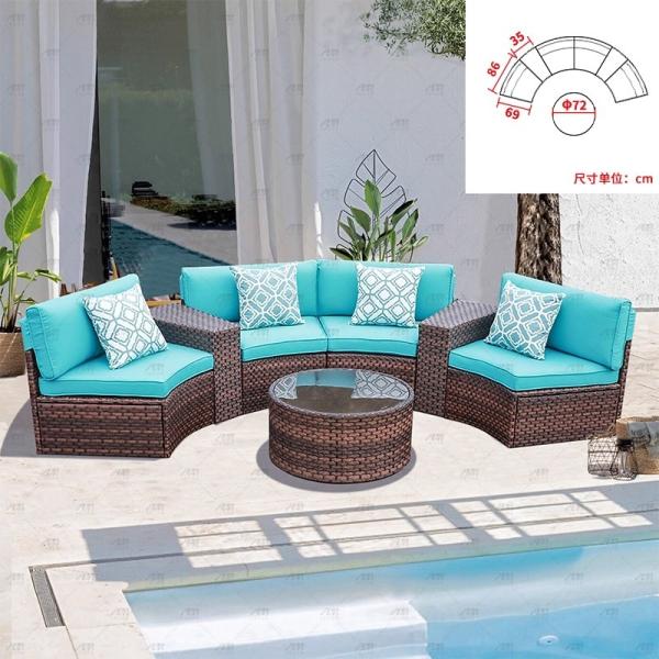 Round Swimming Pool Sofa Unfolded Rattan Sofa Outdoor Black