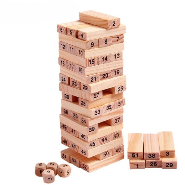 54 Pieces Digital Children'S Stacked Wooden Tumbling Tower Light Brown