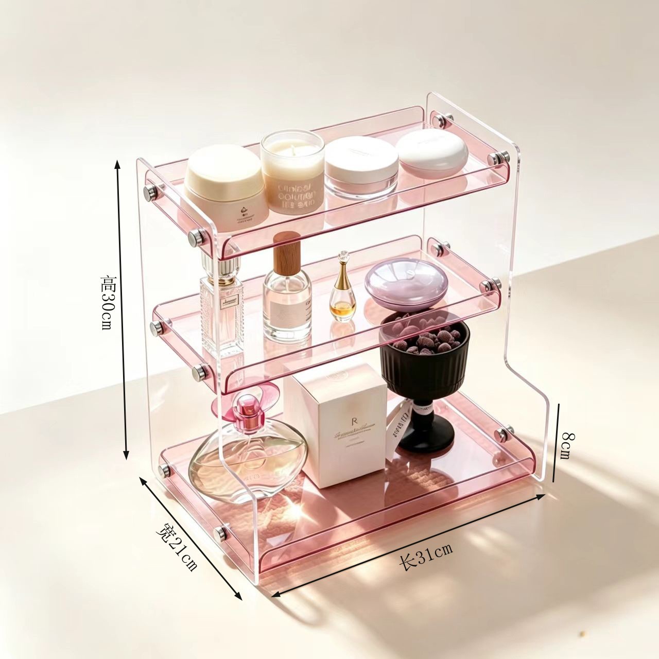 Three-tier Detachable Acrylic Storage Rack for Bathroom Supplies, Cosmetics, Toiletries and Skincare Products