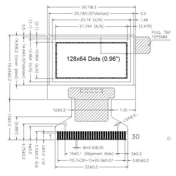 0.96 дюймовый OLED дисплей Модуль 128x64, OEL Графический дисплей 0,96 дюйма